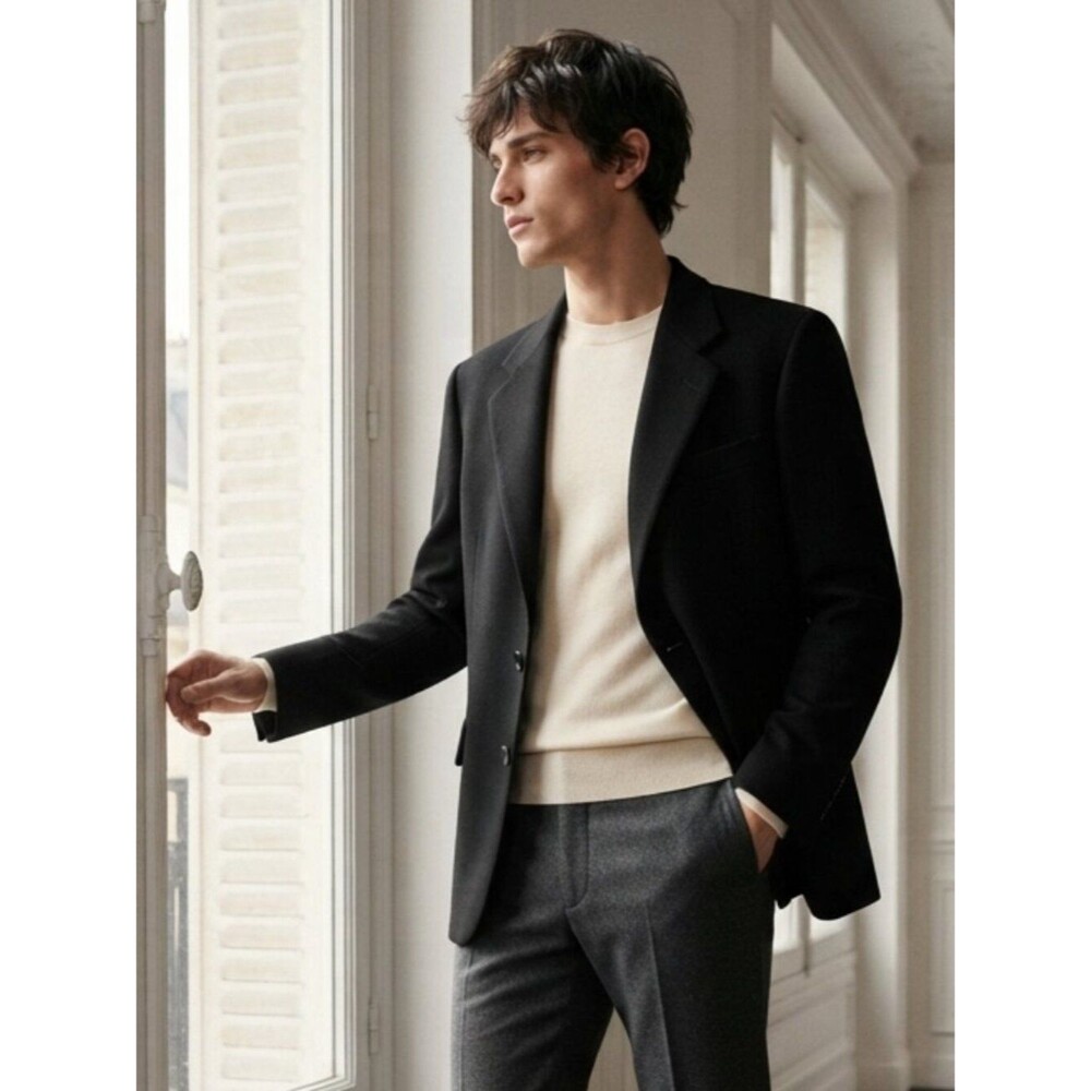 Gianfranco Ruffini Men's Black Cashmere Blend Two-Button Blazer 41R